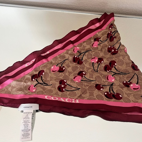 Coach Cherry Swirl Silk Diamond Scarf - Picture 1 of 3